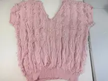 *Vintage*‎ Loubella 90'S EYELASH Fringe KNIT V-neck Sweater Pink One Size