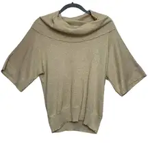 Michael Kors  Gold Glitter Cowl Neck 3/4 Sleeve Sparkle Holiday Sweater Medium