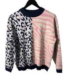 THML Too Wild Colorblock Mixed Print Sweater Size small. Pink Lavender zebra