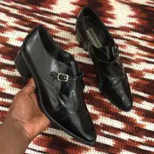 90s Vintage Androgynous “Men Style” Women Leather Loafers Dress Shoes Brogues Pointed Toe Office Siren Core Oxfords Silver Buckle #Classic #Formal #Goth #Preppy Dark #Academia  Measurement in pics