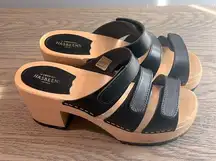 Swedish Hasbeens Wooden Strappy Leather Velcro Slip-On Platform Sandal