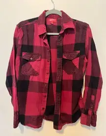 Arizona Maroon and Black Plaid Flannel Size Small