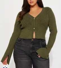 Olive Green Ribbed Cropped Sweater
