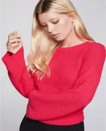 BCBGeneration Pink Cropped Flare Sleeve Sweater L Women's Coquette Bold‎ Basic