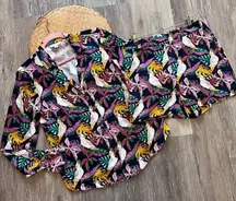 Boden tropical parrot print two piece set button down shirt‎ & shorts size 4/6