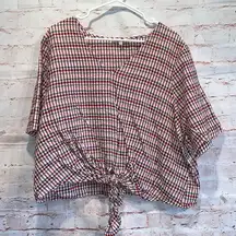 Madewell  tie front top rainbow gingham check 3X v-neck short sleeve pullover