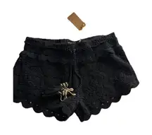 NWT Surf Gypsy Crochet Shorts Small Black Festival Beachy Cottage Poolside