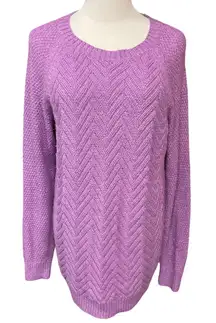 Lavender Women's Long Sleeve Cable Knit Scoop Neck Knitted Pullover Sweater Sz L