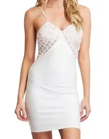 Angel Biba Sleeveless Crochet Lace Bodycon Mini Dress White Size 12 NWT