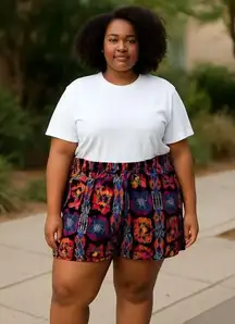 Vintage Y2K Deb 1X Geometric Aztec Print Shorts – High Rise, Elastic Waist