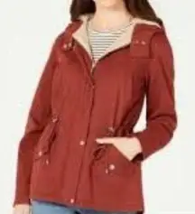 Pocketed Zippered Hooded Anorak Button Down Jacket Red Hooded Parka XXL
