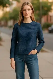 Women’s J.Crew Preppy Quilted Sweater Zipper Detail Cotton Small Blue