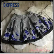 Black PolkaDot Blue Floral Circle Skirt