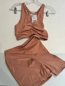 InLuv Ladies Rust Orange Ruched Workout Tank and Shorts Set