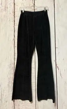 Aerie Soft Ribbed Corduroy Flare Leg Black Pull On Waist Pants Size Small Long