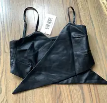 NWT 12th tribe faux leather tie front top large black