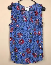 NWT LOFT Women’s Floral Print Split Neck Button Front Ruffle Trim Tank Blouse