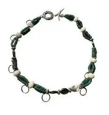 Nephrite Quartz Beaded Necklace Silver Hummingbird toggle clasp 20"