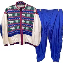 Vintage 80s Satin & Fleece Tracksuit Parachute Pants Oversized Zip Front Jacket