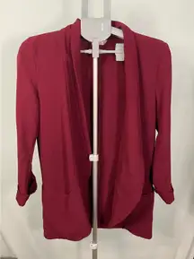 Lush Burgundy Open Front Blazer Draped Cardigan Jacket Women's M