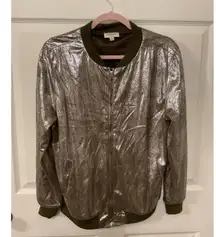 Umgee Metallic Olive Green Zip Up Bomber Jacket, S