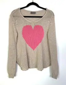 Wooden Ships Pink Heart Crewneck Lightweight Open Knit Sweater size X/S