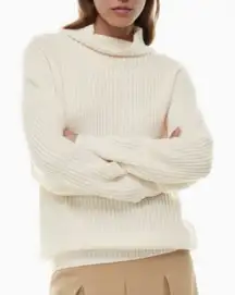 Aritzia Wilfred Ribbed High Neck Sweater Relaxed Fit Cream Size XS