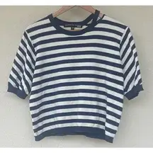 Veronica Beard Jeans Navy White Stripe Knit Top Size L Coastal Nautical Beach