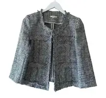 Le Lis Tweet Gray White Fringe Open Front Women’s Career Office  Blazer S #2004