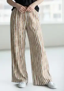 Zac & Rachel Yellow Stripe Pull On Wide Leg Boho Comfy Trouser Pants Large