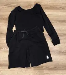 Free People Movement Hot Shot Easy Black Long Sleeve Top & Shorts Set Small NWOT