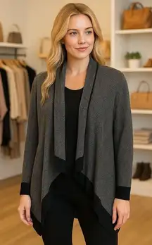 St. John Navy Chevron Print Drape Front Wool Blend Cardigan Old Money Capsule L