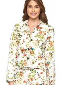 Colleen Atwood Size M Alice In Wonder Land Floral Button Front Jacket White
