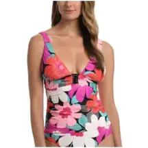 New! La Blanca Over the Shoulder Knot Swim Floral print Tankini