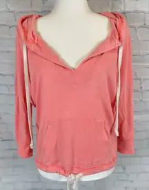 American Eagle Women's Neon Peach Orange 3/4 Sleeve V Neck Pullover Hoodie S