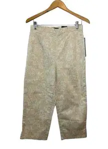 Bill Blass Light Khaki Stretch Capri Pants with White Floral Print Size 8