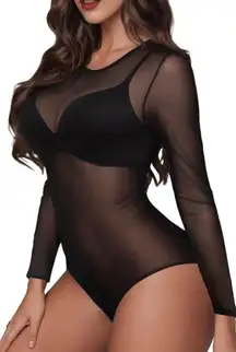 Buauty Sheer Mesh Top See Through Leotard Jumpsuit Snap...