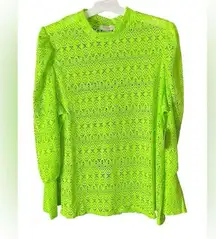 Vibrant Green Graphic Puff Sleeve Blouse