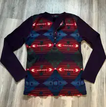 CHAPS Denim, Large Aztec Print long sleeve thermal style shirt, pit to pit is 19, length is 25