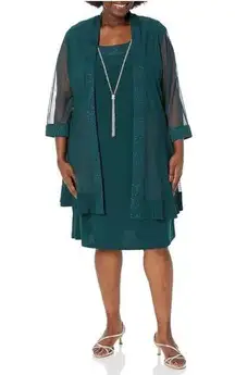 R&M Richards Emerald Green Sheer 3/4 Sleeve Open Front Evening Cardigan Plus 22W