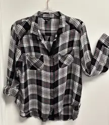 Rock & Republic Black and Red Plaid Button-Up Shirt with Sparkly Velvet accents