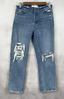 Abercrombie Fitch Womens‎ Jeans 25 Distressed Boyfriend Mid Rise Raw Hem Edgy