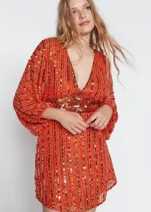 Free People  Celeste Sequin Orange Mini Dress Size L