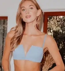 Free People Sierra Light Blue Swiss Dot Mesh V-Neck Bandeau the Rain New Small