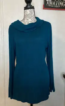 Zenergy Chico's 1 Size Large L Teal Green Loose Cowl Neck Lightweight Woman size:1 (8/10USA)