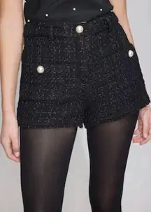 Generation Love  Revolve Lily Tweed Shorts Black Size 12 NWT Pearl Buttons Dressy