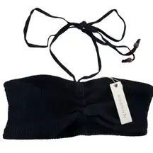 Olivaceous Bandeau‎ Top Womens Small Black Smocked Strapless Halter Tie Neck NEW