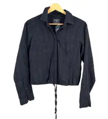 Abercrombie Shirt Navy Blue Button Up Lightweight Drawstring Waist Crop XS New