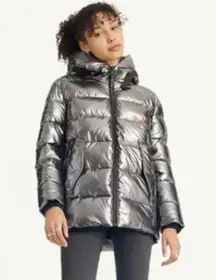 NWOT DKNY Women's Gun Metal Glossy  Puffer Jacket  Side Snap Button