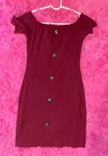 Maroon rib knit button dress